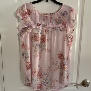 LOFT Floral Ruffle Blouse in Pink and Lavender